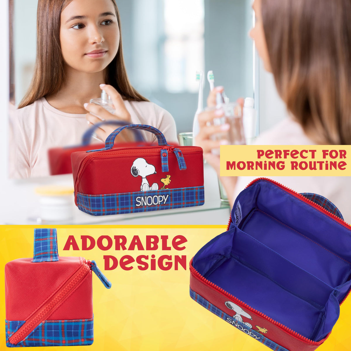 Get Trend Peanuts Snoopy Toiletry Bag interior compartments for skincare and makeup