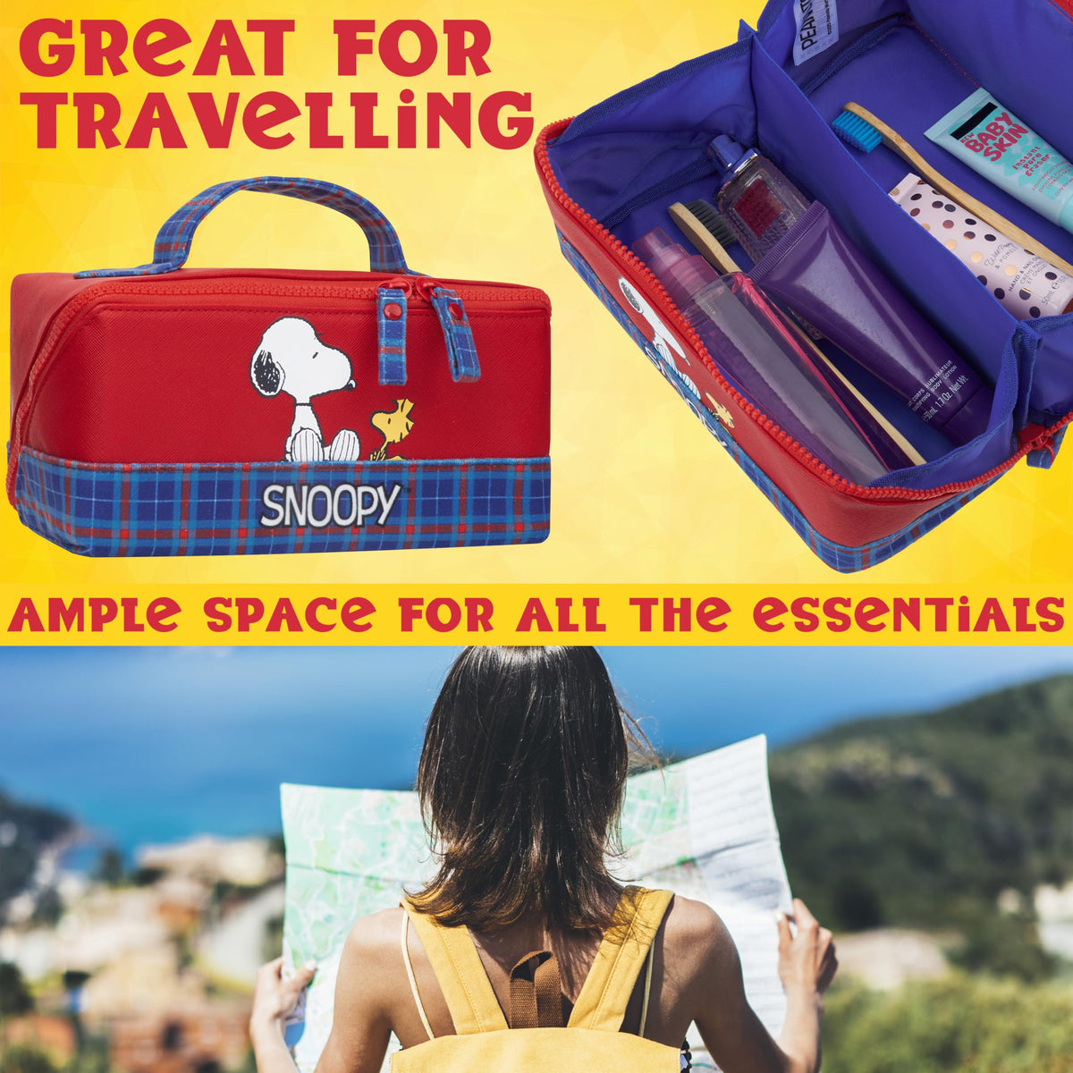 Get Trend Peanuts Snoopy Toiletry Bag zipper detail with durable closure