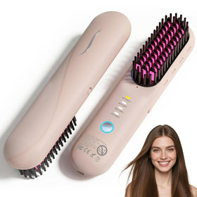 GEVOODIX cordless straightening brush front view for quick, salon-like styling anywhere