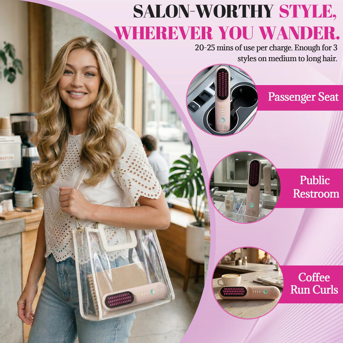 GEVOODIX cordless straightening brush heat settings display for precise control