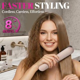 GEVOODIX cordless straightening brush side view highlights ergonomic travel-friendly design
