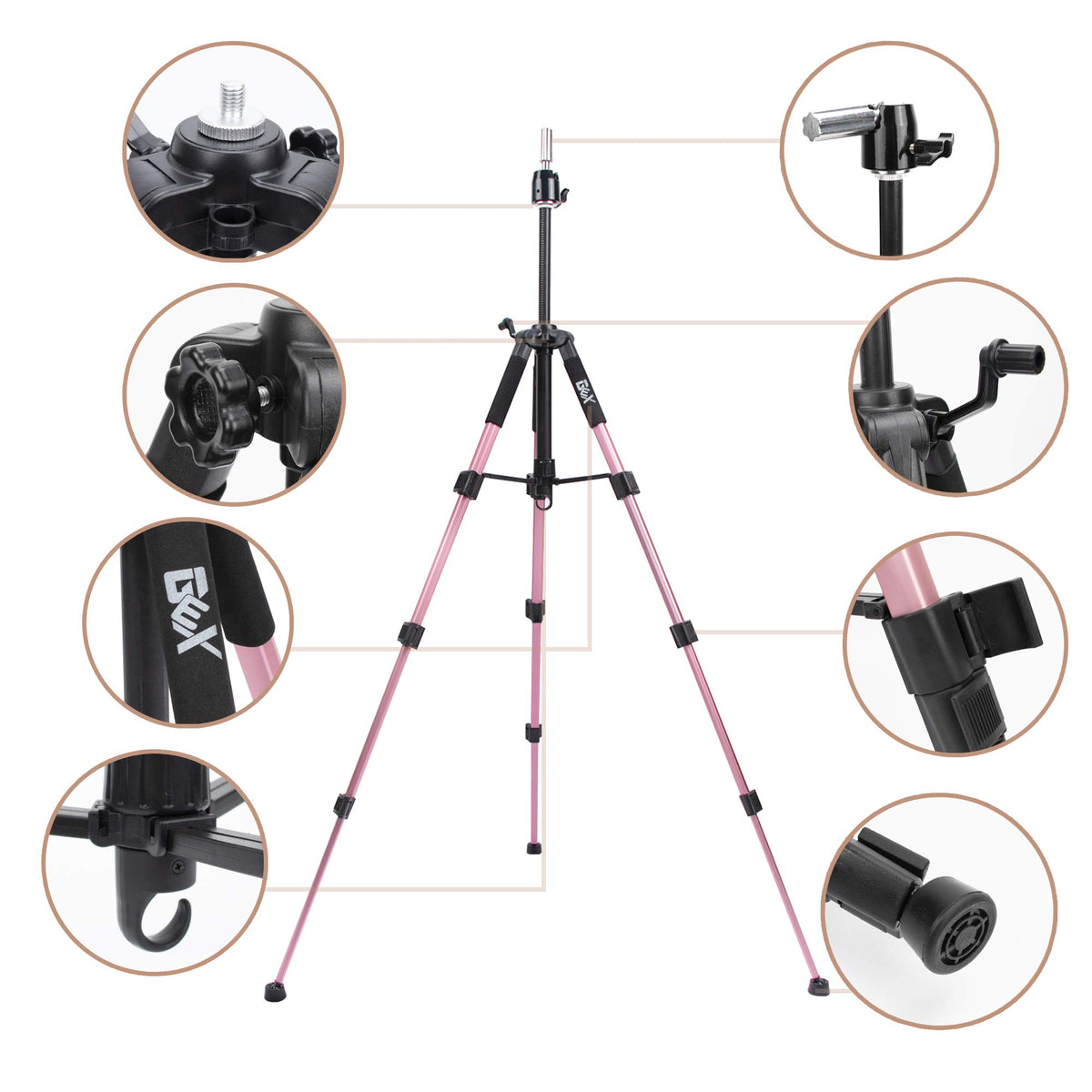 GEXWORLDWIDE GEX 55-inch tripod top rotates 360° for flexible wig styling angles.