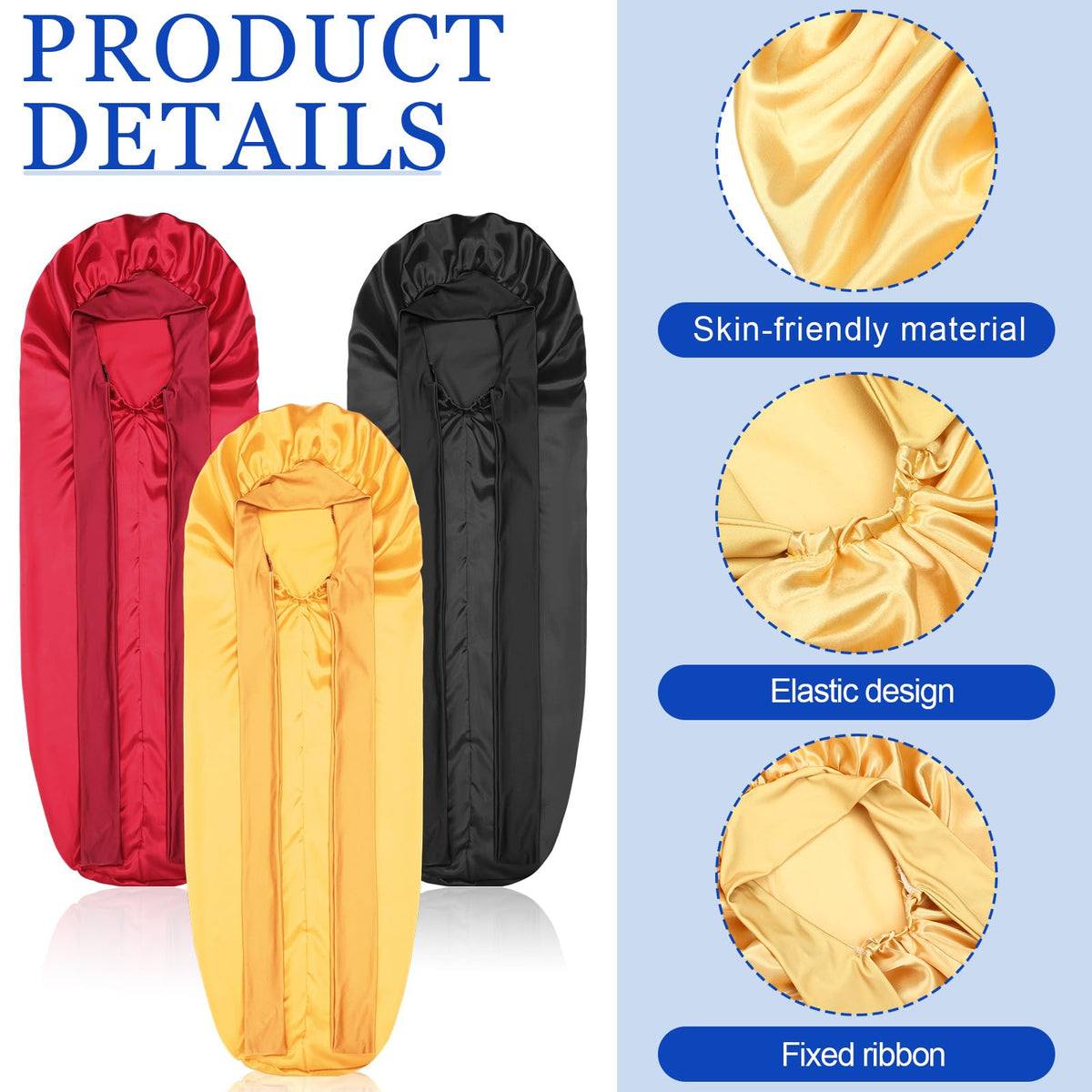 Geyoga extra long satin braid bonnet gold closeup emphasizing shine and softness