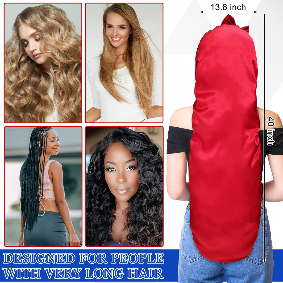 Geyoga extra long satin braid bonnet wine red closeup highlighting silky texture