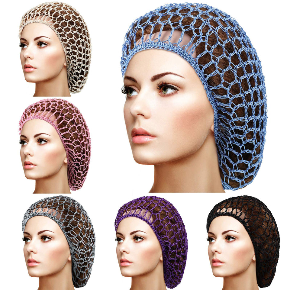 Geyoga hairnet snood in black worn on head to keep hair tidy overnight.