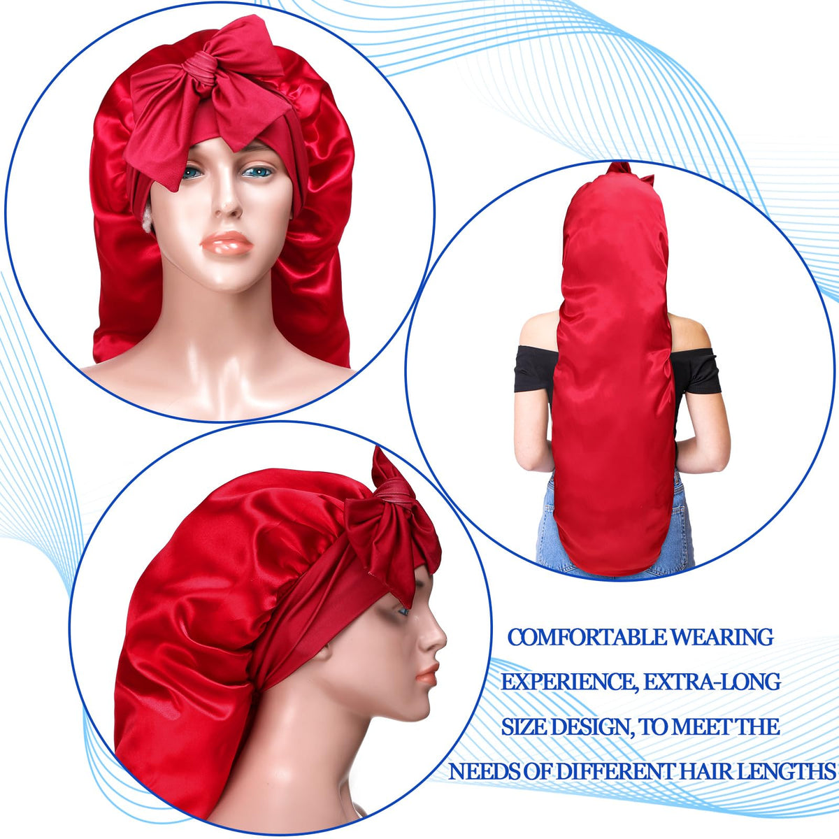 Geyoga extra long satin braid bonnet foldable design for compact storage