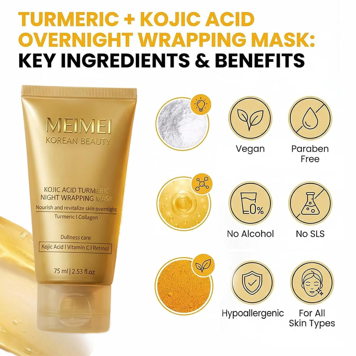 GFG Meimei image focusing on turmeric powder emphasizes natural antioxidant ingredients.