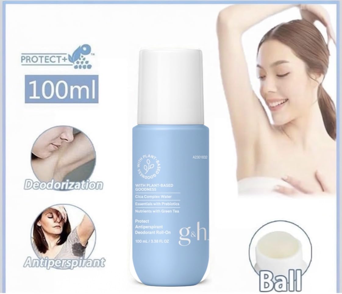 G&H Protect + deodorant roll-on close-up highlighting smooth glide and quick-dry action.