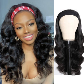 Ghaadd headband wig demonstrates natural hairline for a seamless body-wave look.