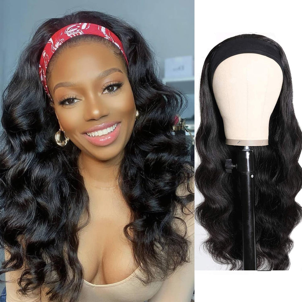 Ghaadd headband wig demonstrates natural hairline for a seamless body-wave look.