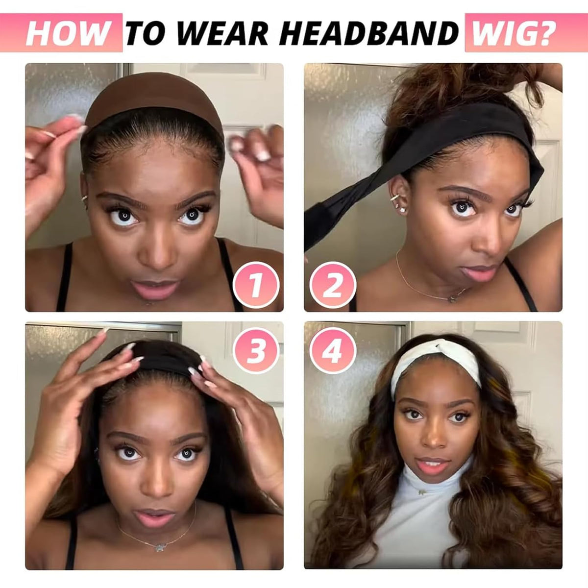 Ghaadd headband wig with adjustable cap ensures comfortable fit.