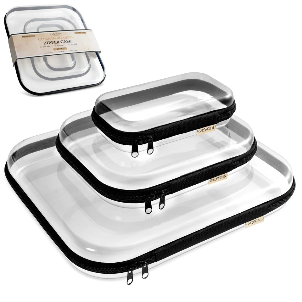 Gharges clear hard-shell small case shown for precise makeup storage and quick access.