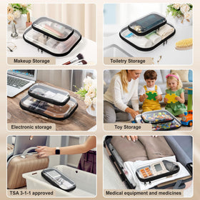 Gharges transparent case used as a diaper bag insert for quick access to essentials.