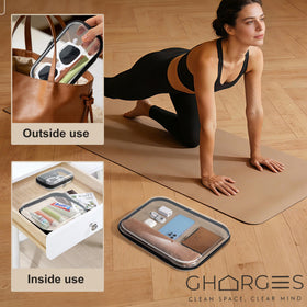 Gharges stackable storage case fits in drawers or suitcases for clutter-free storage.