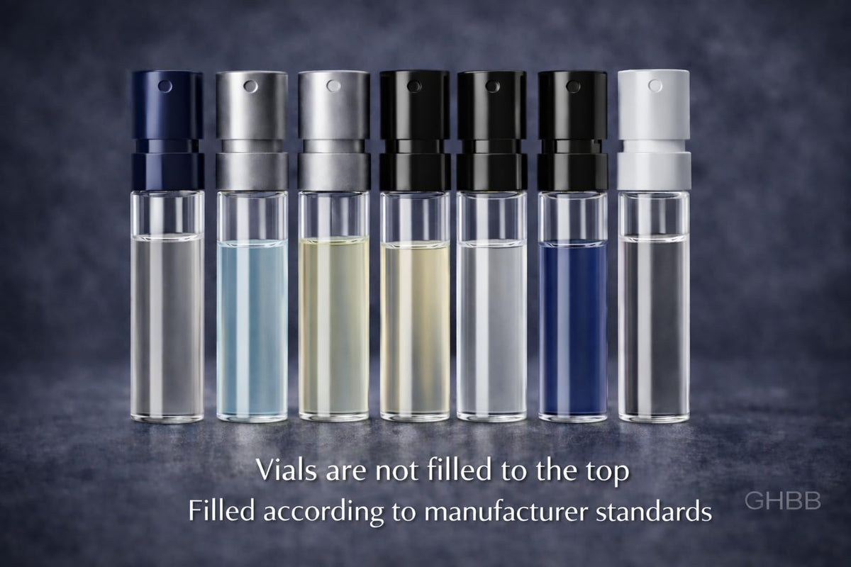 GHBB travel-size cologne vials for on-the-go freshness.