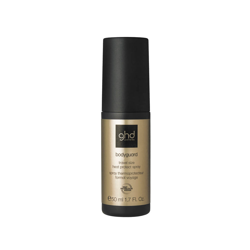 ghd Bodyguard Travel Heat Protectant bottle front with invisible heat protection.