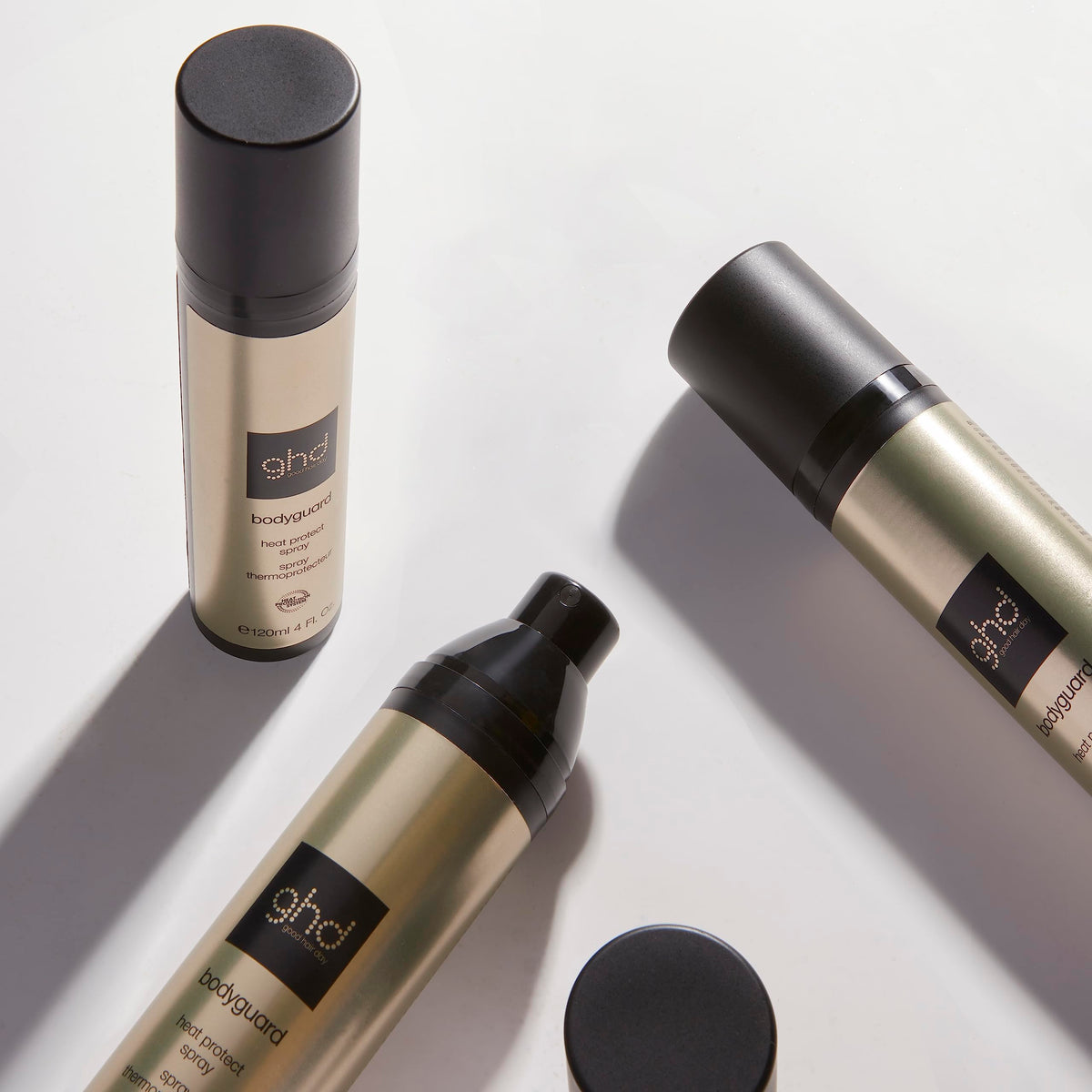 ghd Bodyguard Travel Heat Protectant on hair, invisible shield for smooth finishes.