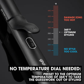 GHD Chronos Curve delivers 365°F heat for even curling and lasting shape.