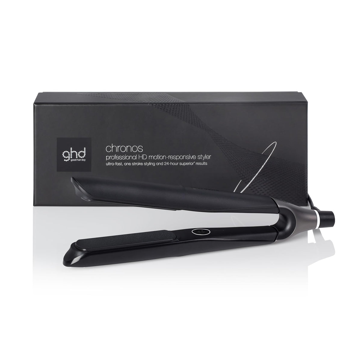ghd Chronos Styler with 1-inch barrel for fast, smooth straightening and one-stroke styling.