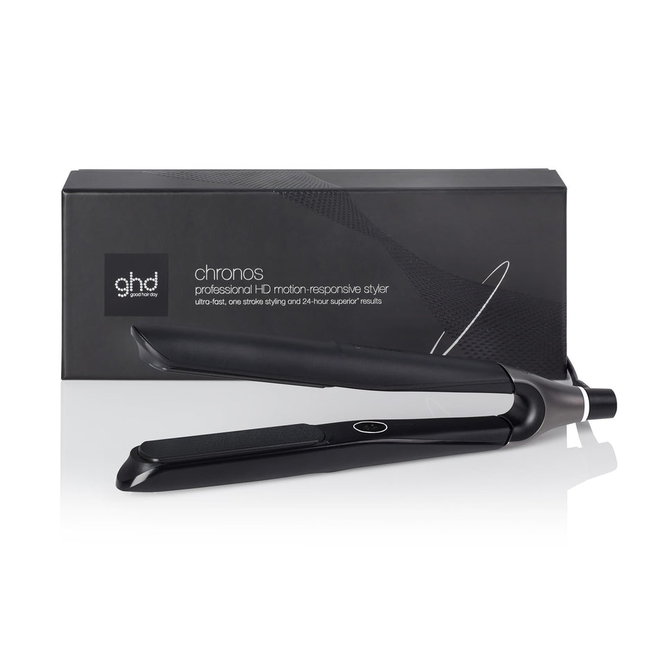 ghd Chronos Styler with 1-inch barrel for fast, smooth straightening and one-stroke styling.