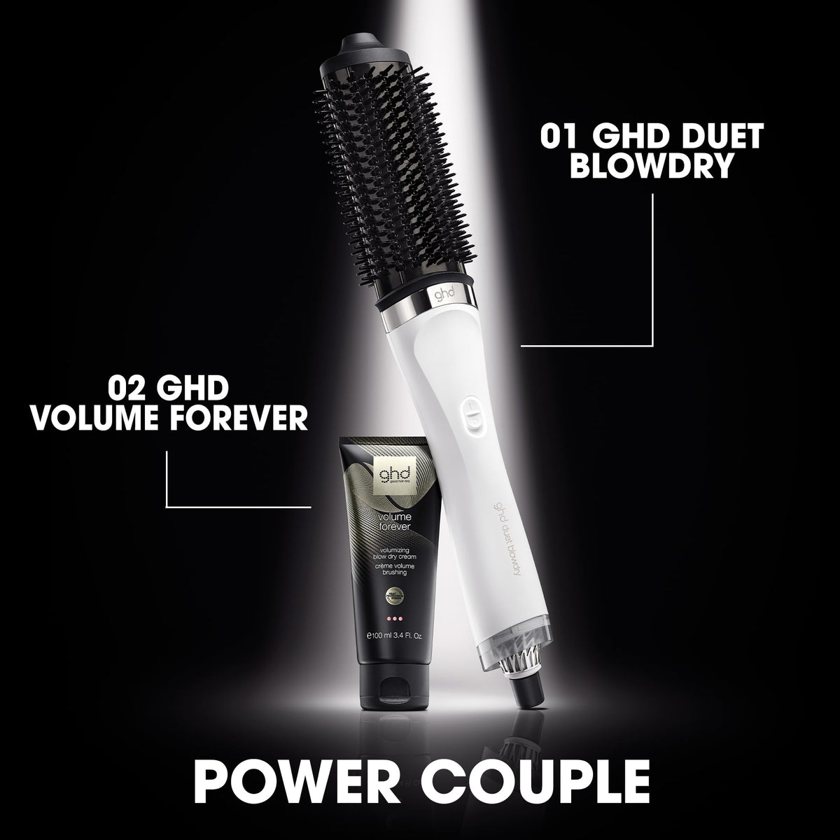 ghd Duet Blowdry accessories including heat-resistant bag and cleaning brush.
