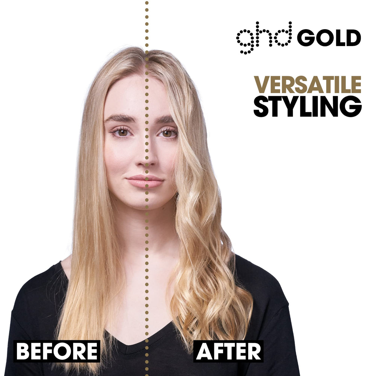 ghd Gold Styler round barrel enables versatile curls and waves.