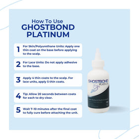 GhostBond Platinum drying clear shows an invisible bond for poly and lace wigs.