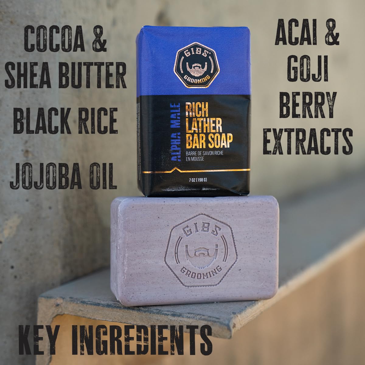 GIBS Alpha Male vanilla bar close-up of rich lather and exfoliation