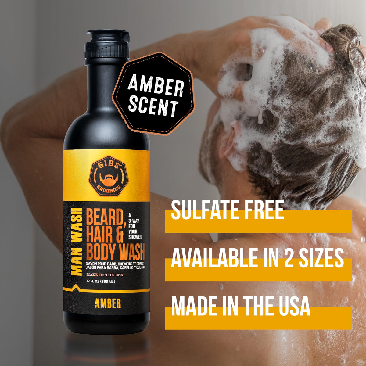 GIBS Amber Man Wash ingredients: Tea Tree, Hemp, Argan oils and proteins