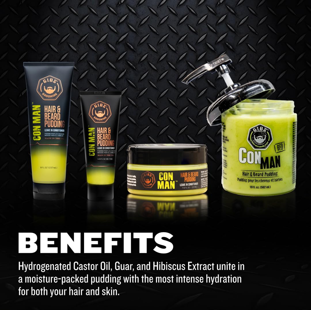 GIBS Con Man Pudding beard conditioner softens facial hair for a smooth feel.