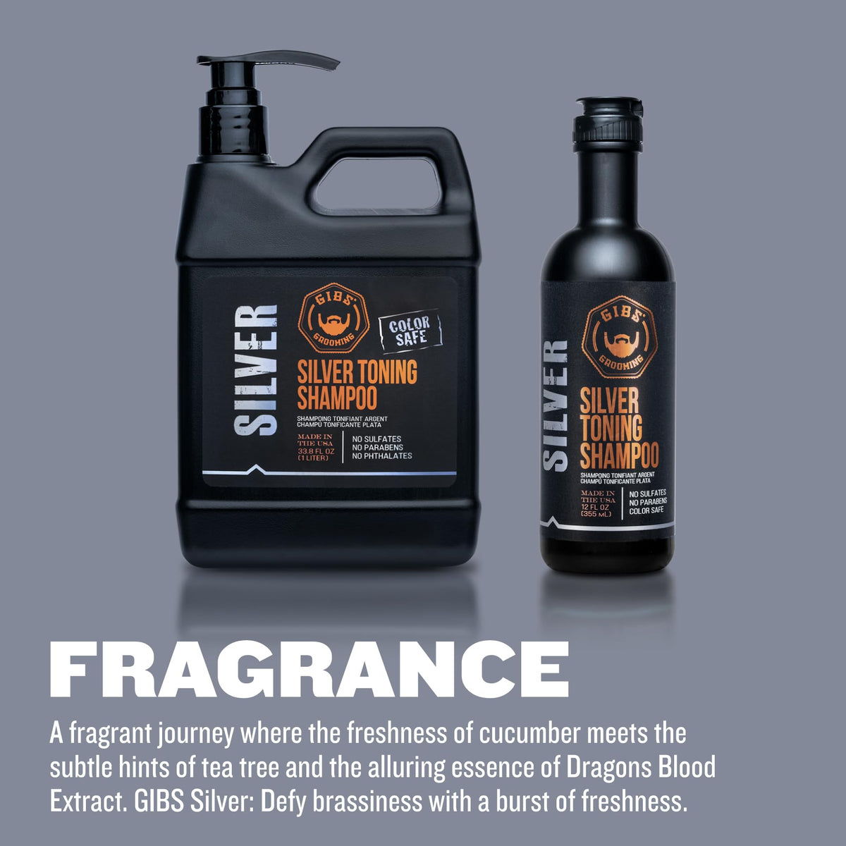GIBS Silver Shampoo color-safe formula preserves color while toning.