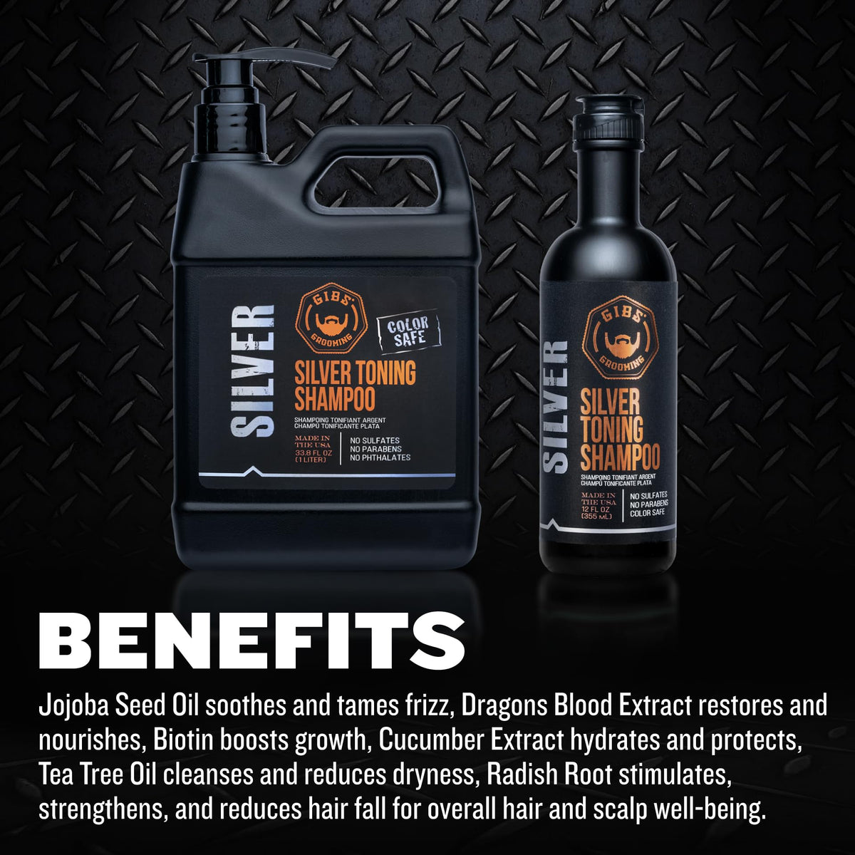 GIBS Silver Shampoo on hair and beard highlights versatile use.