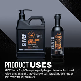 GIBS Silver Shampoo pour into hand showing easy application for toning.