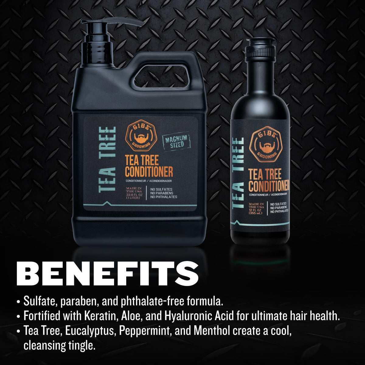 GIBS Tea Tree Conditioner bottle with keratin and aloe for detangling.