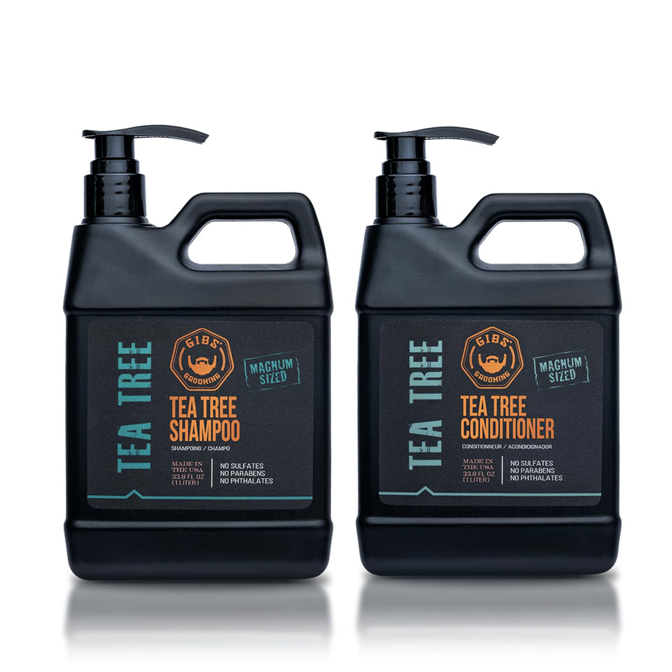 GIBS Tea Tree Liter Set packaging shows the shampoo and conditioner duo for a refreshing routine.