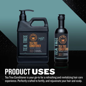Close-up of GIBS Tea Tree Shampoo bottle for scalp refreshment and buildup removal.