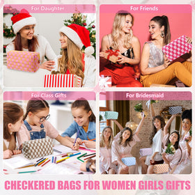 Giesiery checkered makeup bag knitted fabric shows premium feel and durability.