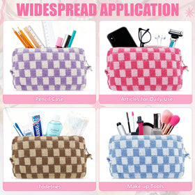 Giesiery checkered makeup bag multi-pack display demonstrates eight-piece set.