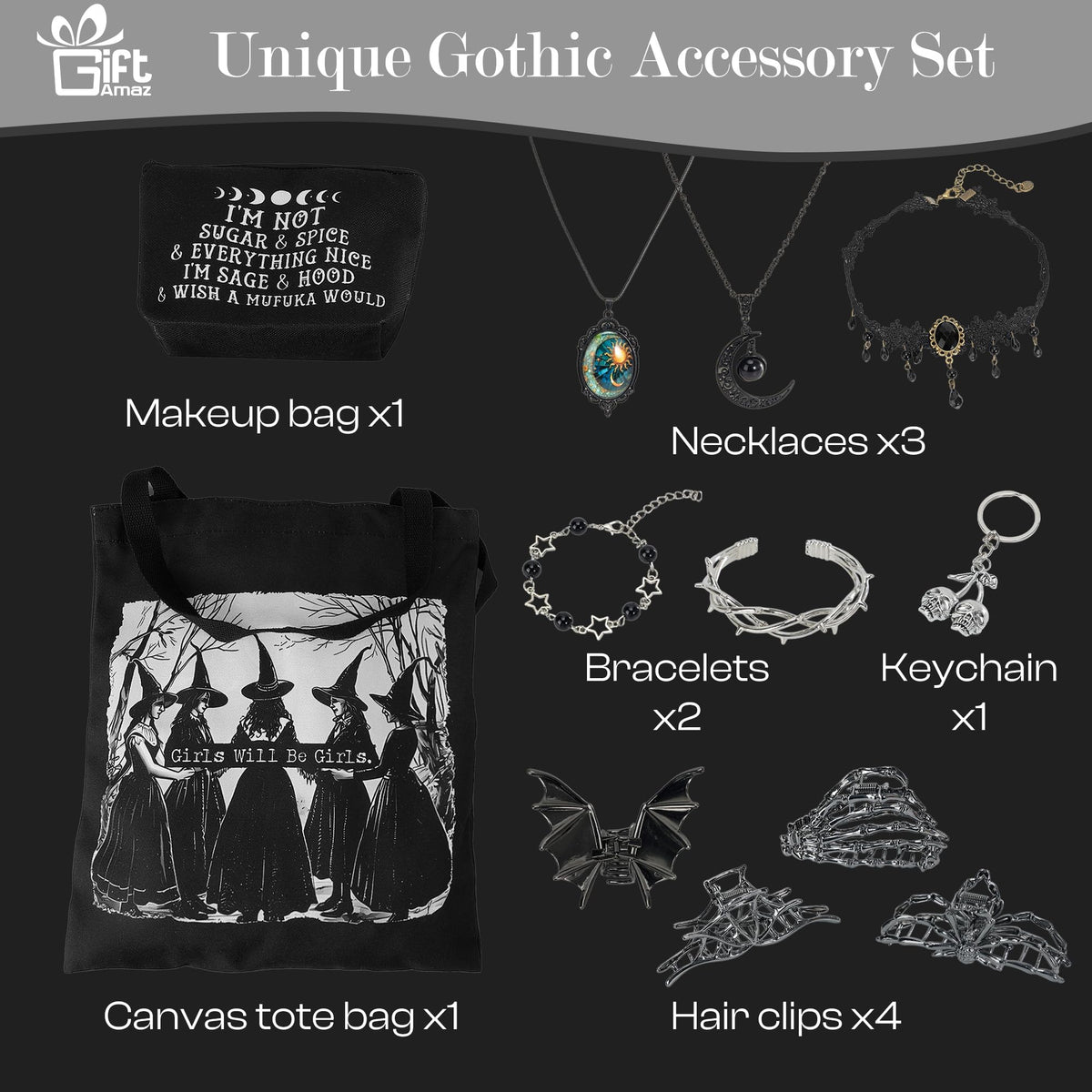 GiftAmaz witch-themed canvas tote for everyday carry and bold style.