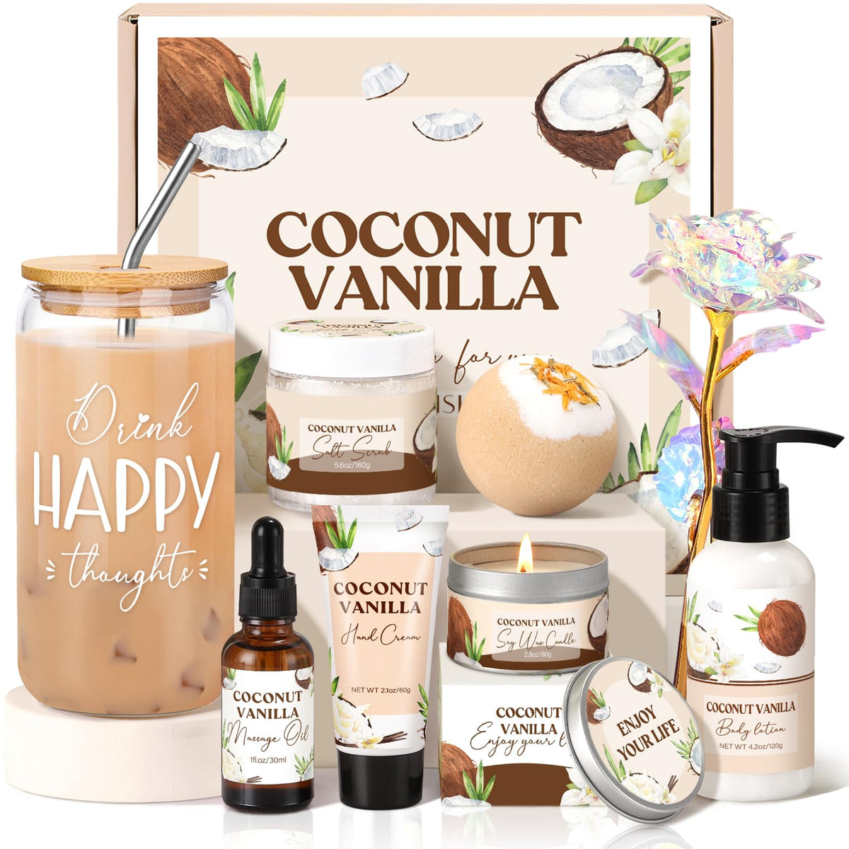 GiftPeak vanilla coconut spa gift basket ideal for relaxing at-home self-care moments.