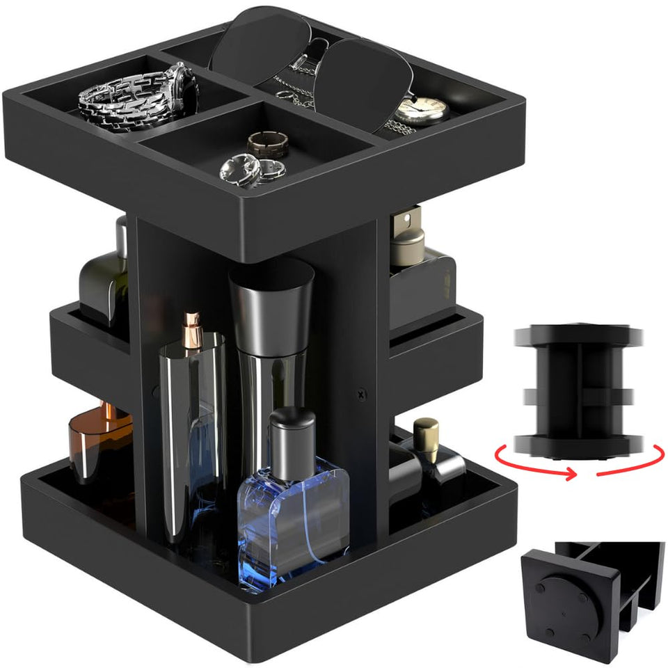 GIGASEO Cologne Organizer in black with 3-tier rotating display for easy bottle access