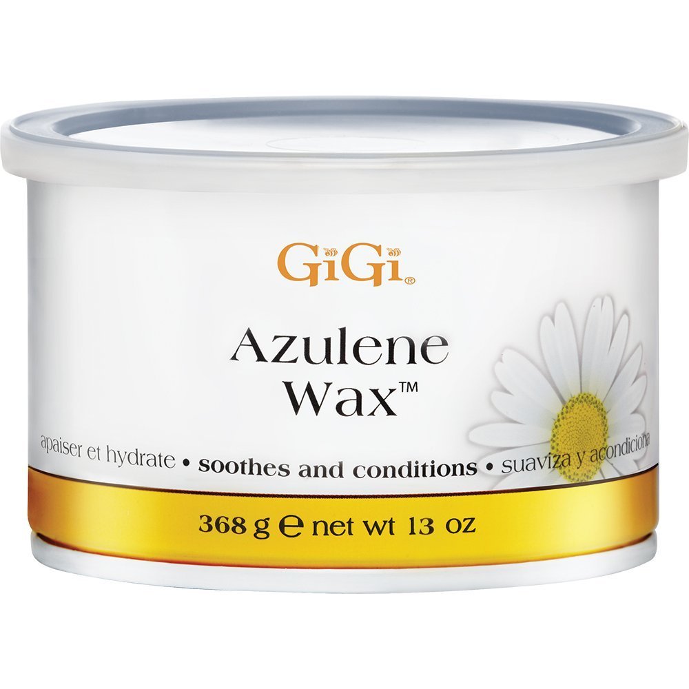 GIGI Azulene Wax tub showing a soothing formula for calm waxing.