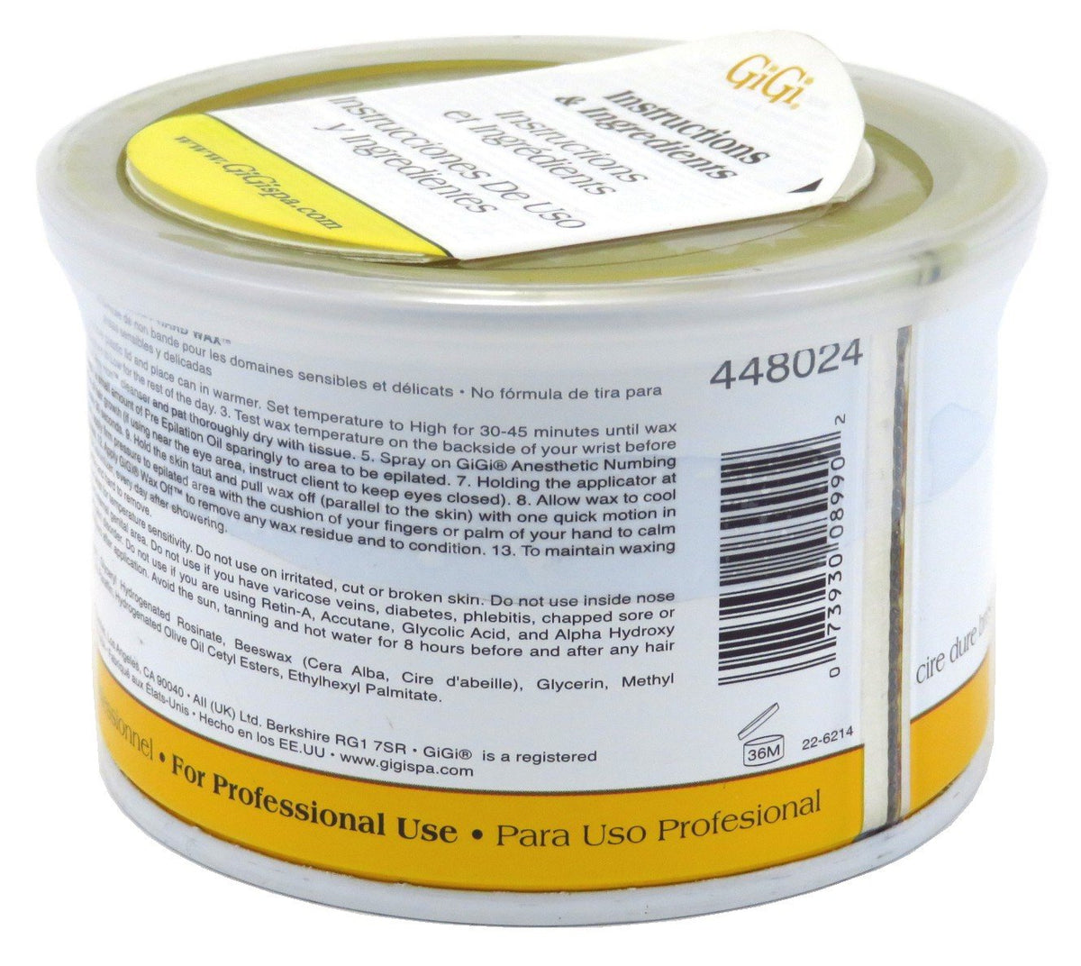 GIGI Brazilian Body Hard Wax jar detail highlighting easy melting and precise application.