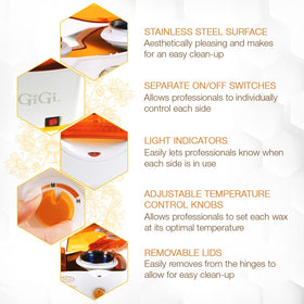 GIGI Deluxe Double Wax Warmer stainless steel surface for easy cleaning