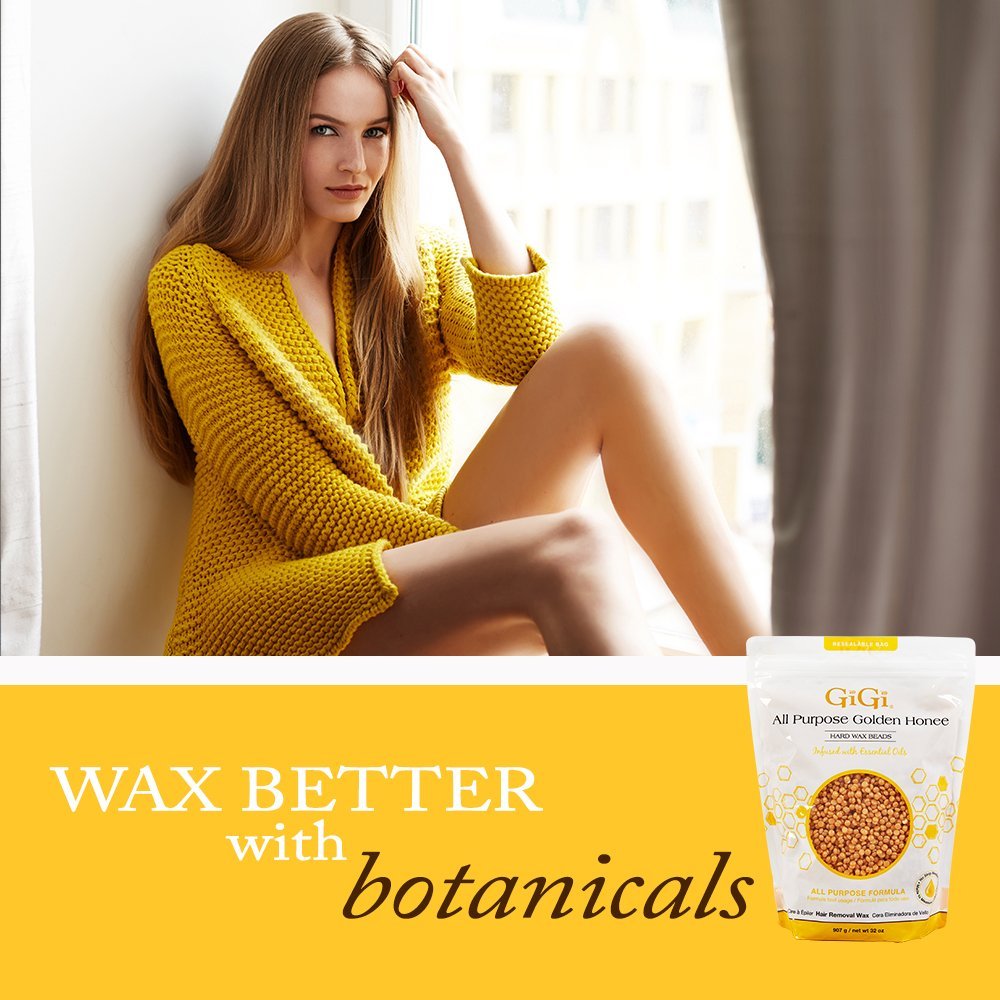 GIGI face waxing with Golden Honee beads for a smooth finish and gentle removal.