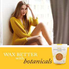 GIGI face waxing with Golden Honee beads for a smooth finish and gentle removal.