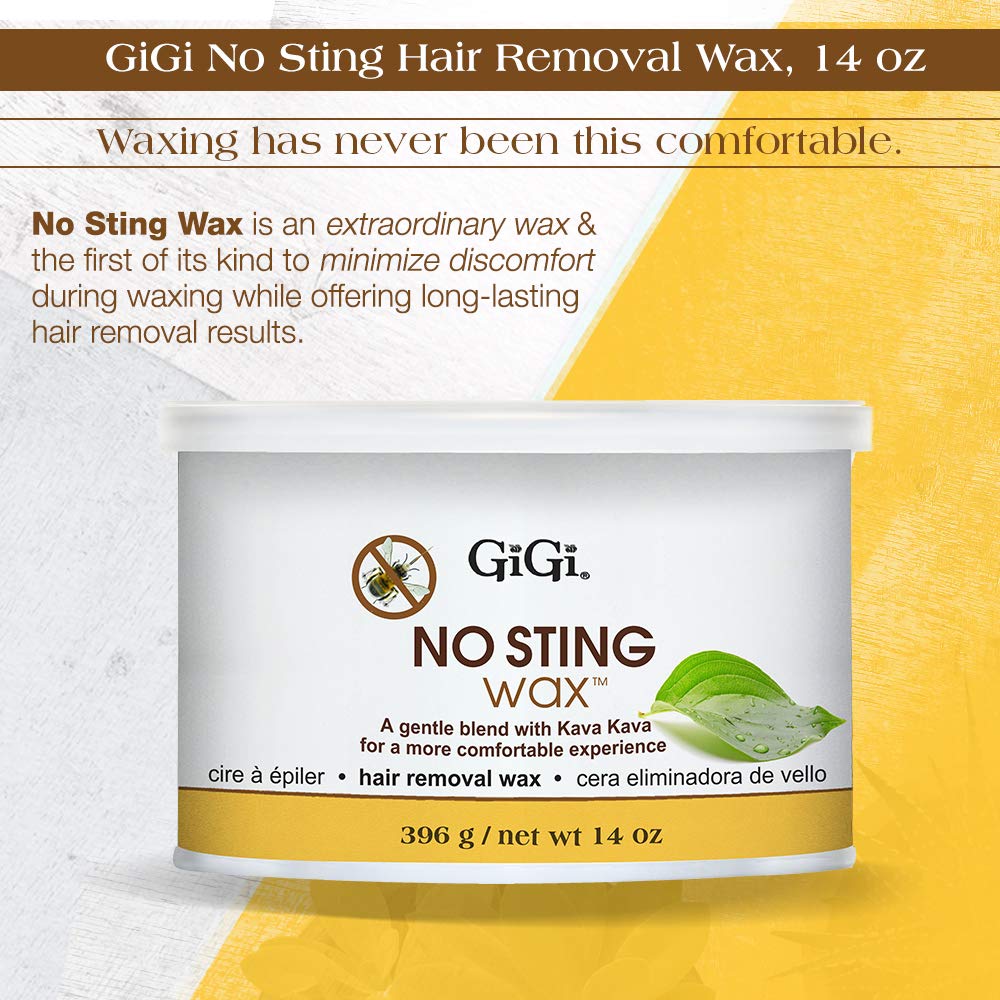 GIGI No Sting Soft Wax jar close-up highlighting skin-friendly Kava Kava blend.