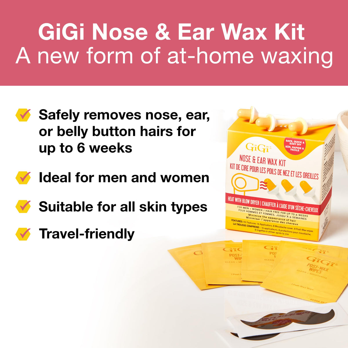 GIGI Nose + Ear Wax Kit applicators arranged for precise, gentle waxing