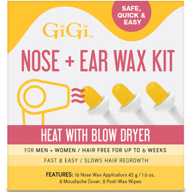 GIGI Nose + Ear Wax Kit box with clear instructions for safe home waxing