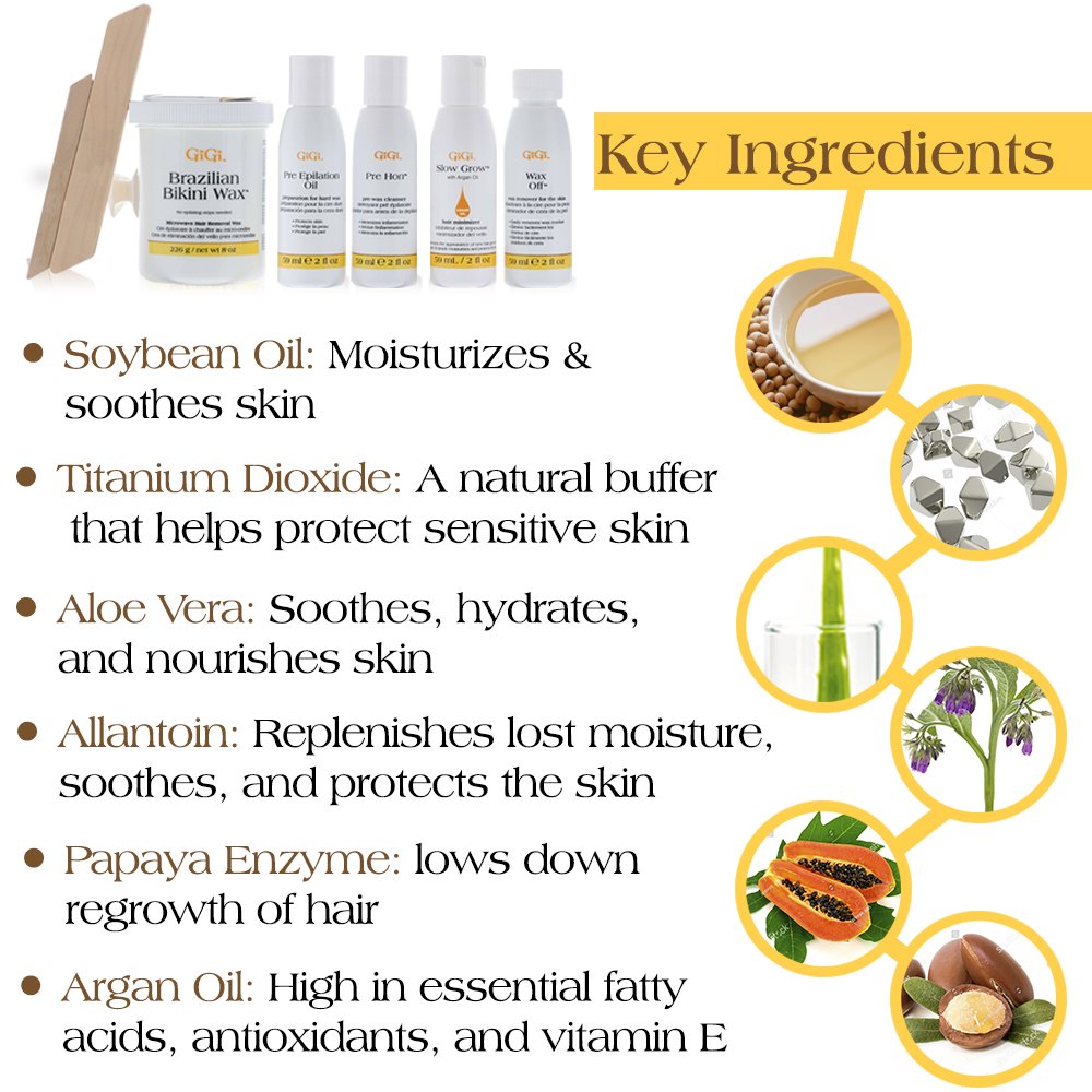 GiGi applicators and muslin strips enable precise, mess-free waxing.